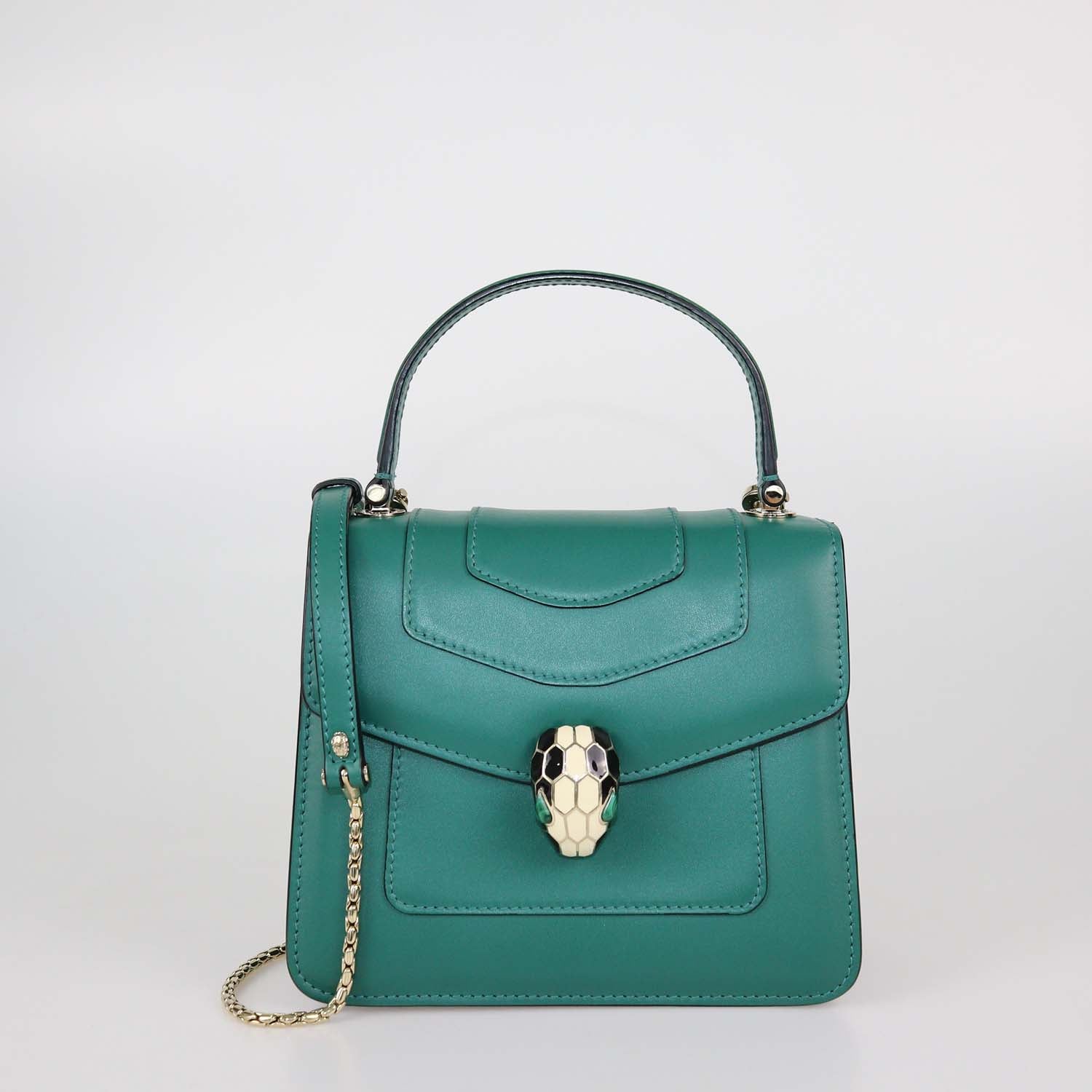 Bvlgari Green Leather Small Serpenti Forever Top Handle Bag