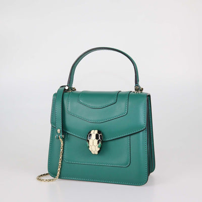 Bvlgari Green Leather Small Serpenti Forever Top Handle Bag