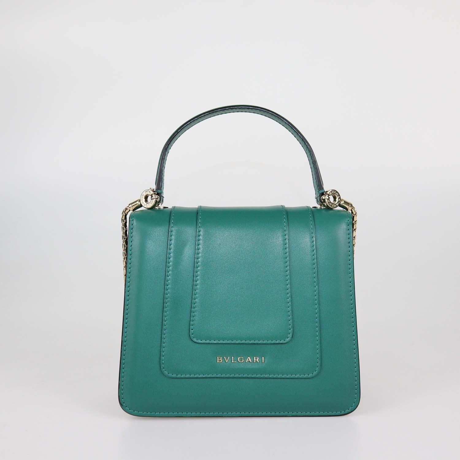 Bvlgari Green Leather Small Serpenti Forever Top Handle Bag