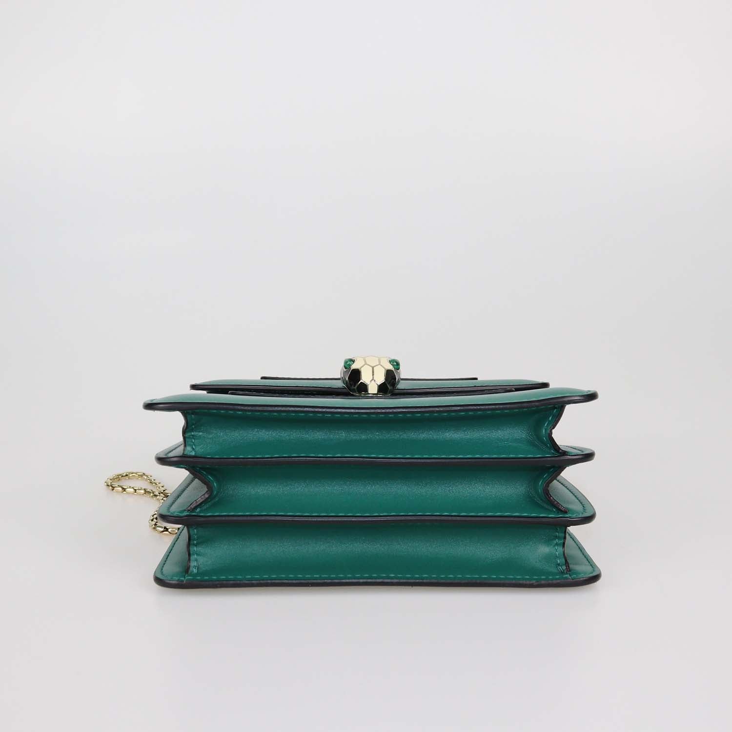 Bvlgari Green Leather Small Serpenti Forever Top Handle Bag