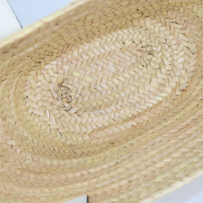 Loewe White/Natural Palm Leaf and Leather Anagram Basket Bag