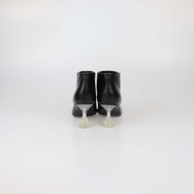 Celine Black Leather Clear Spiked Heel Booties