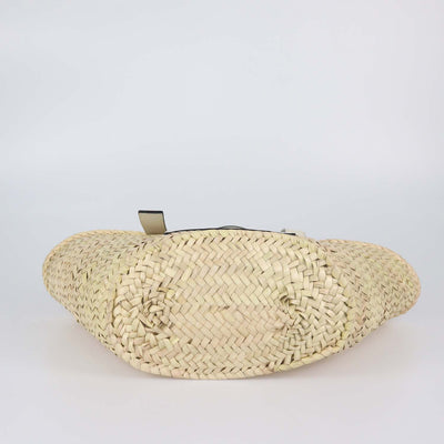 Loewe White/Natural Palm Leaf and Leather Anagram Basket Bag