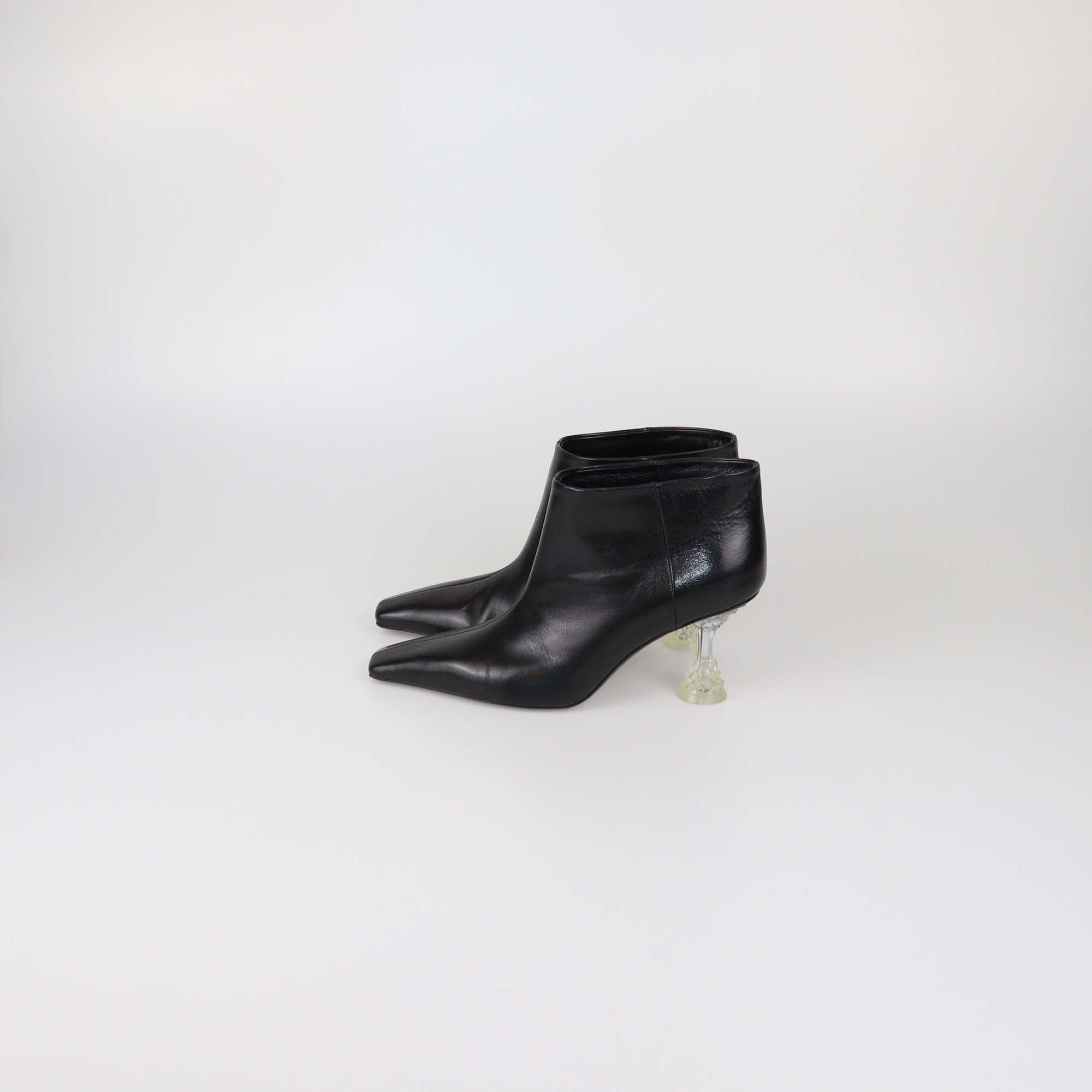 Celine Black Leather Clear Spiked Heel Booties