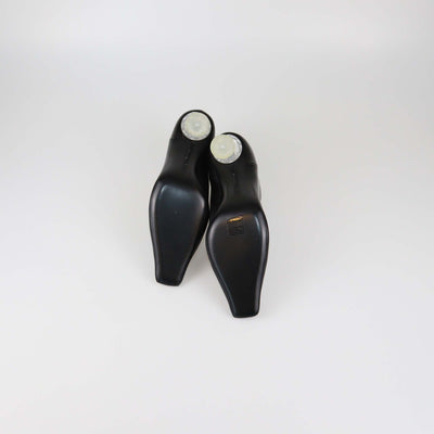 Celine Black Leather Clear Spiked Heel Booties