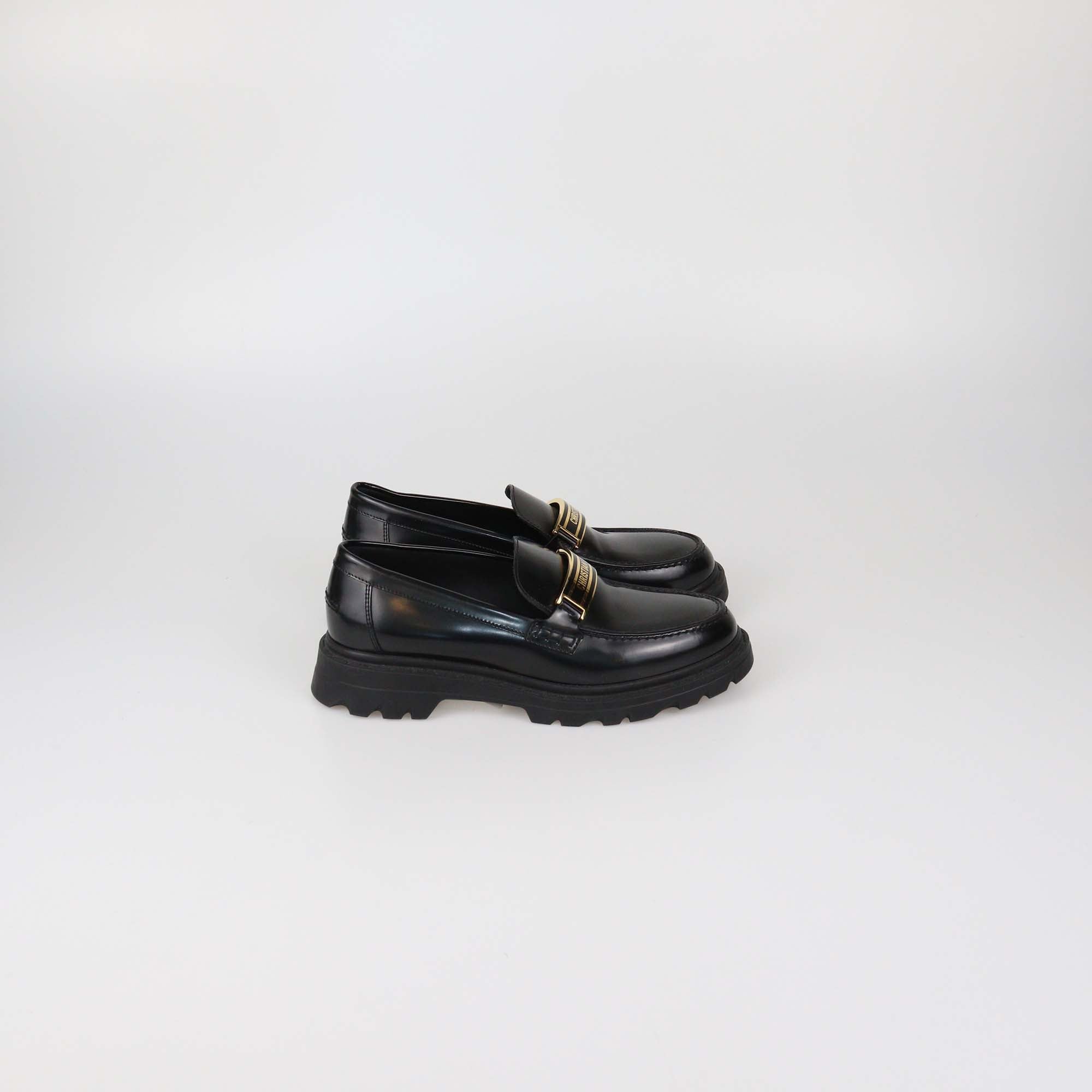 Christian Dior Black Glazed Leather Code Loafers