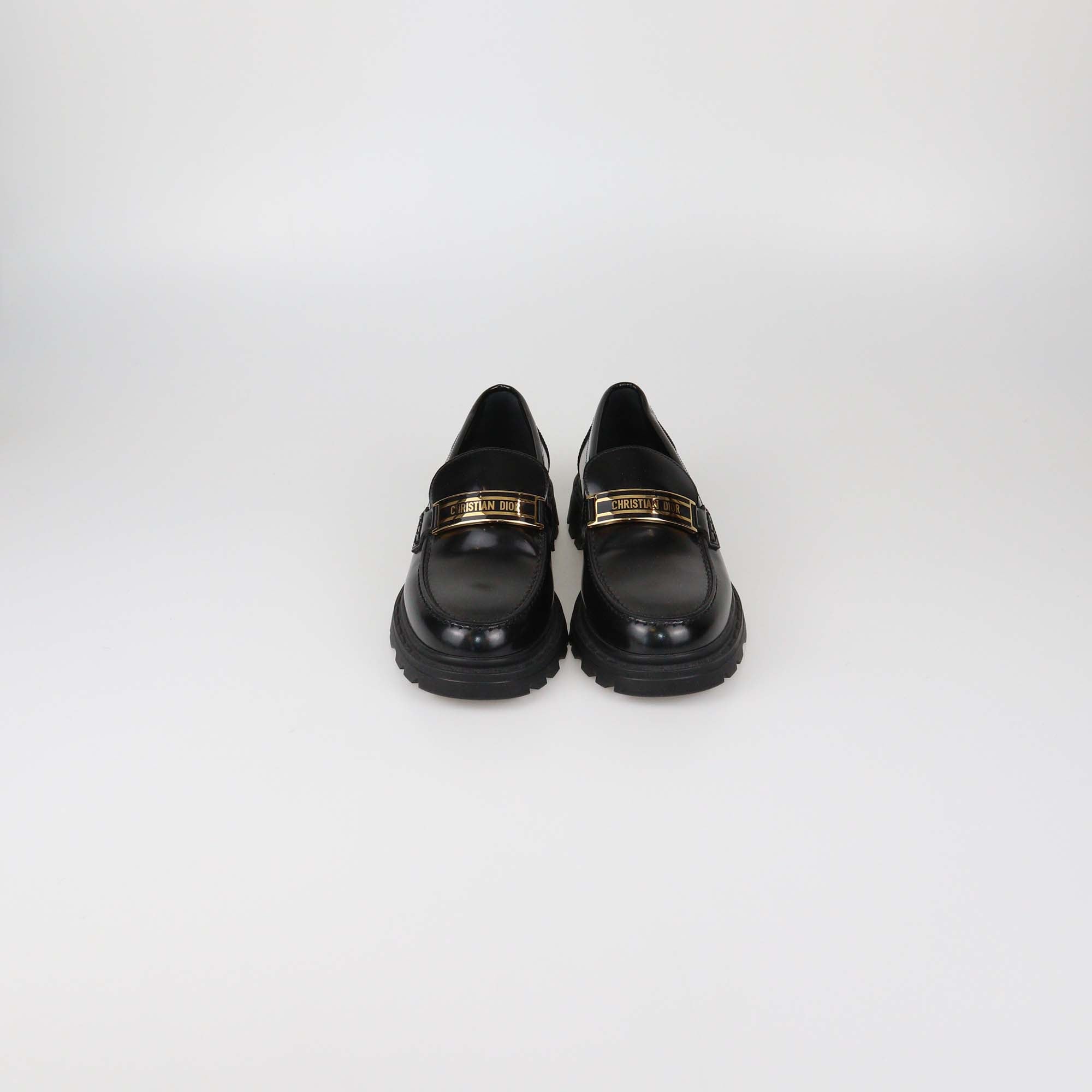 Christian Dior Black Glazed Leather Code Loafers