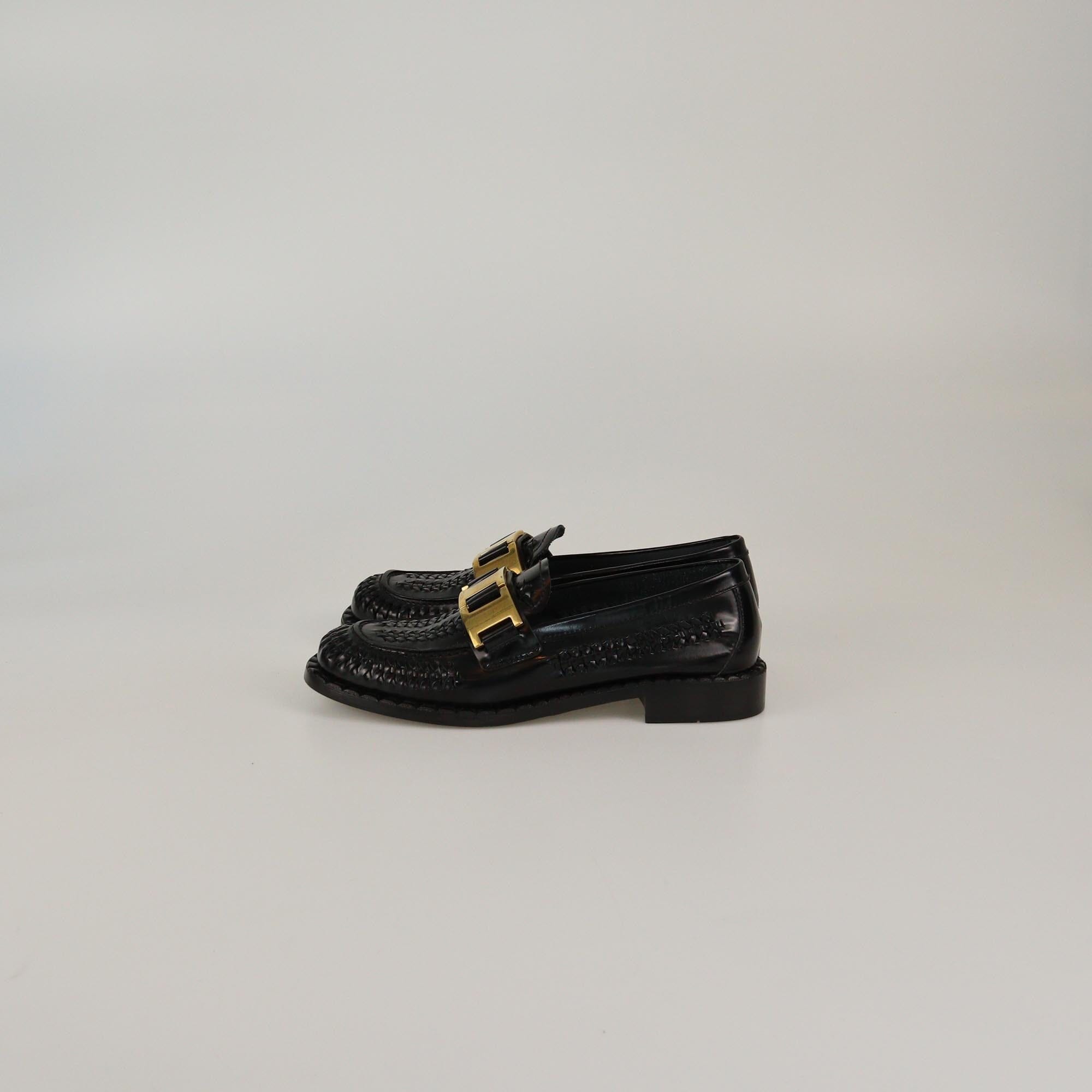 Prada Black Braided Metal Embellished Loafers Womens Prada 