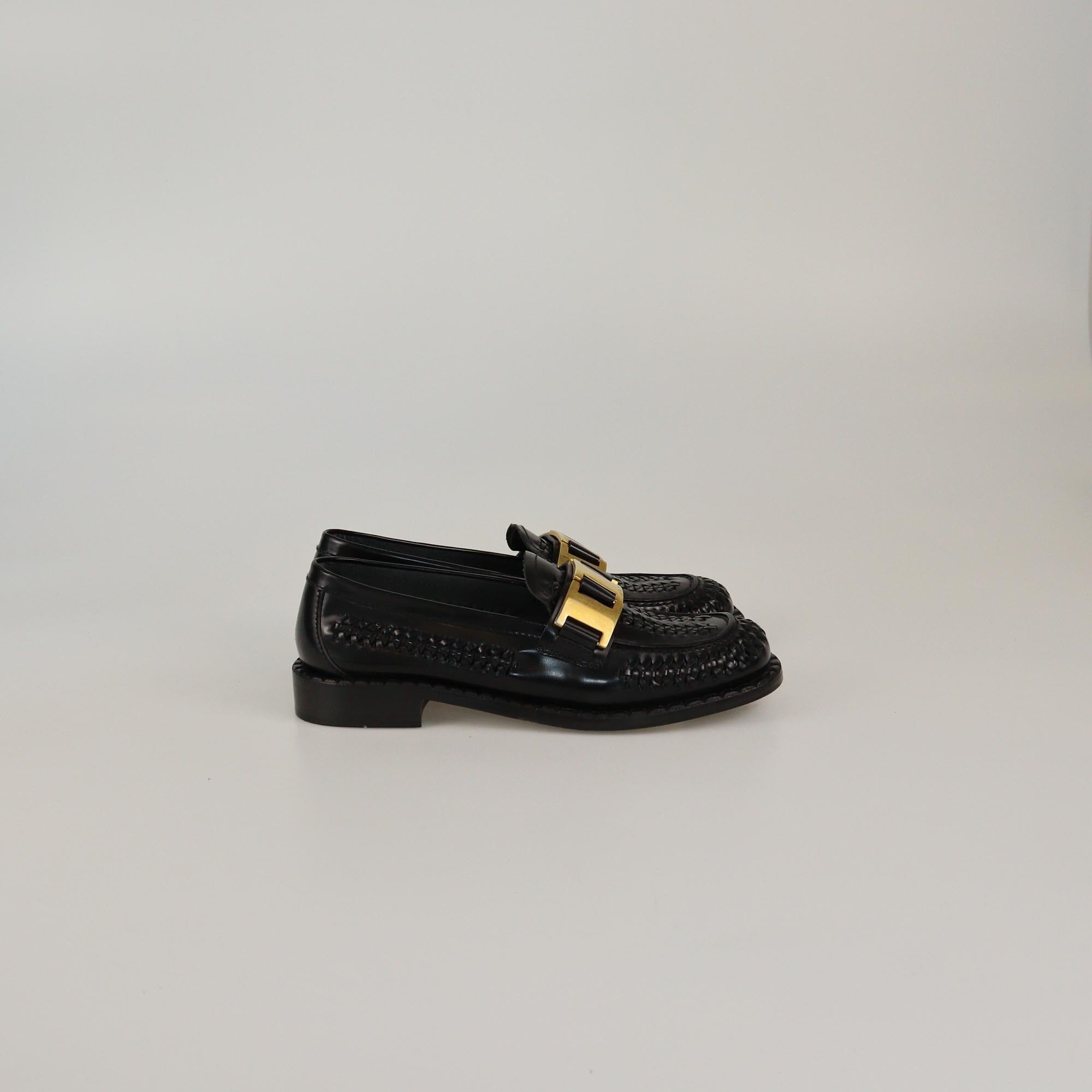 Prada Black Braided Metal Embellished Loafers Womens Prada 