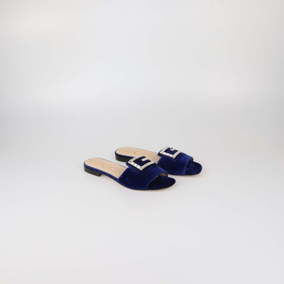 Gucci Blue Velvet Jewelled Madelyn Slide Sandals
