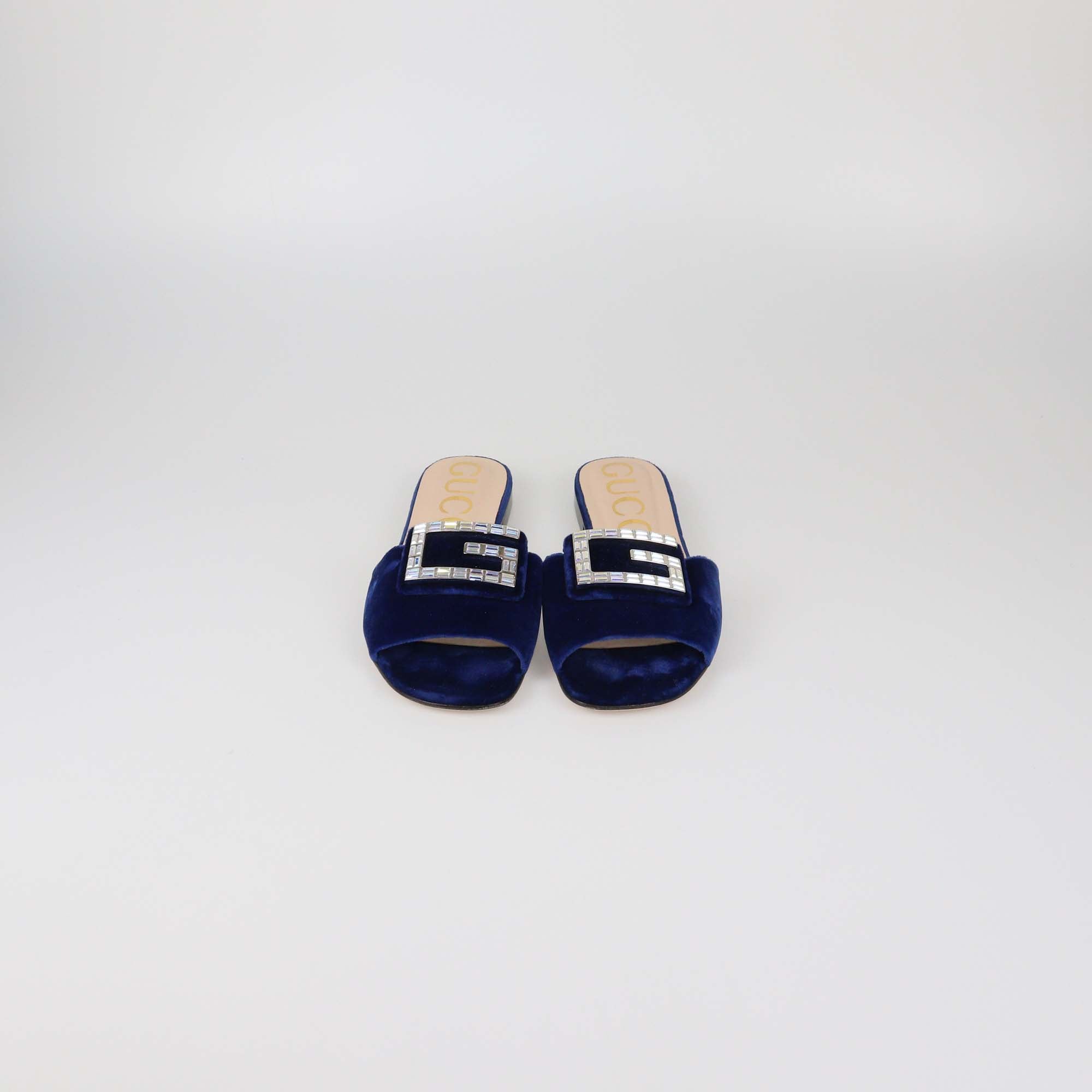 Gucci Blue Velvet Jewelled Madelyn Slide Sandals