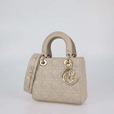 Christian Dior Beige Cannage Leather Small Lady Dior Tote