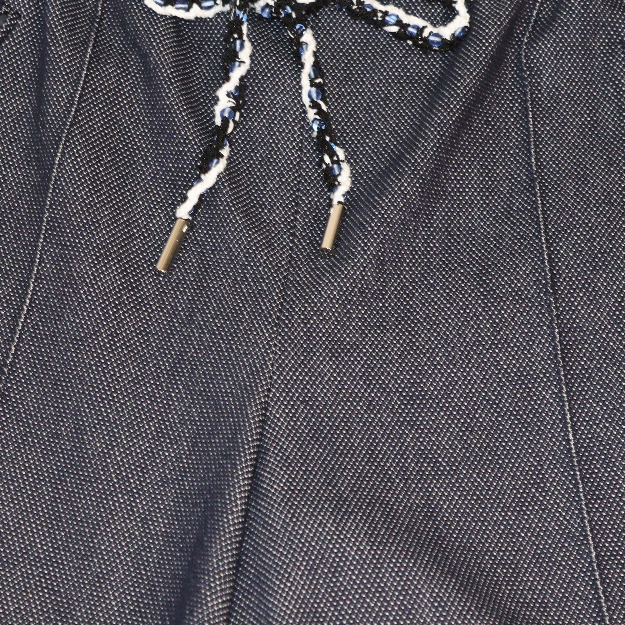 Chanel Dark Blue Cotton Beaded Detail Drawstring Shorts