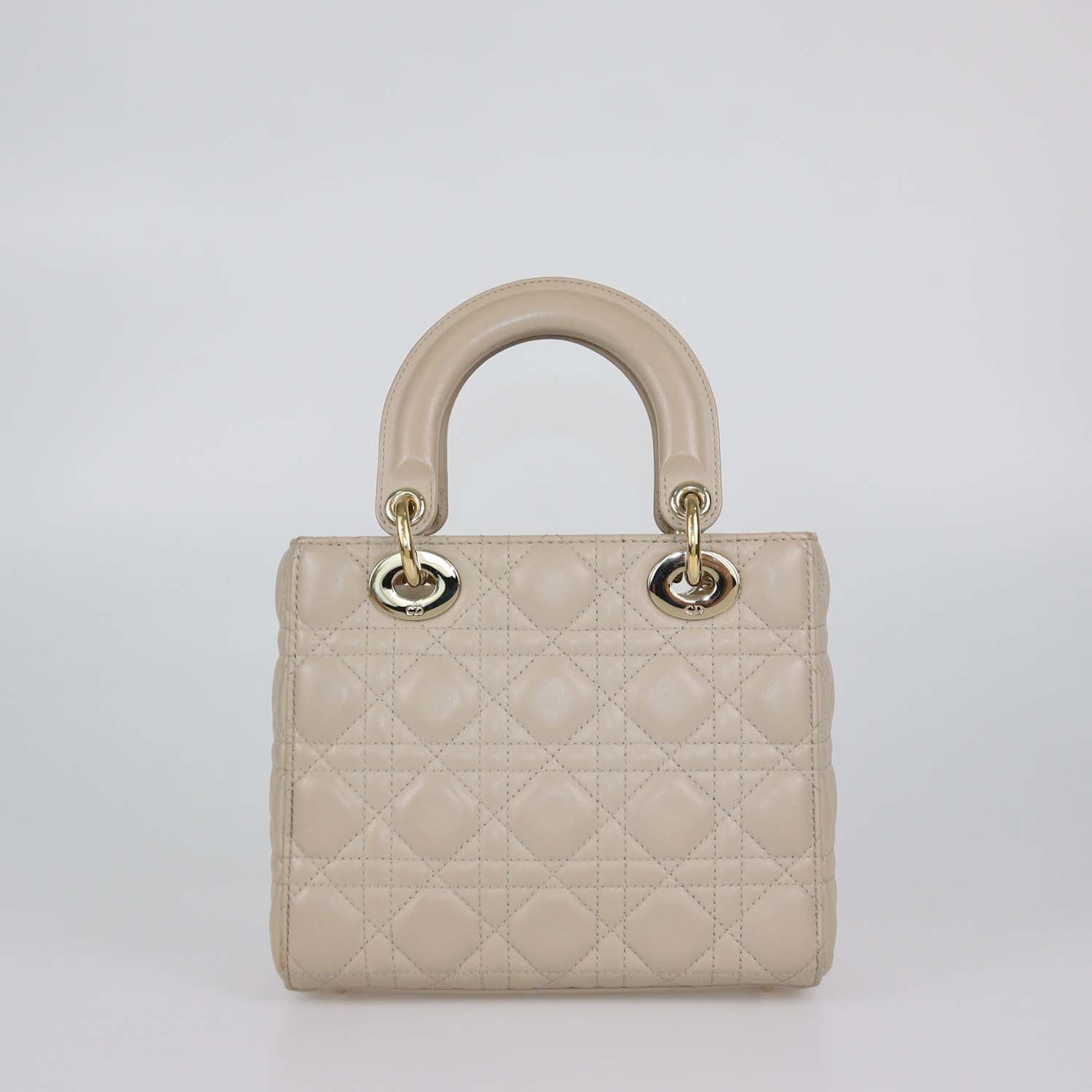 Christian Dior Beige Cannage Leather Small Lady Dior Tote