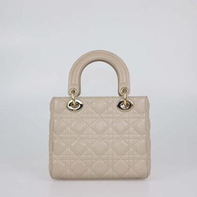 Christian Dior Beige Cannage Leather Small Lady Dior Tote