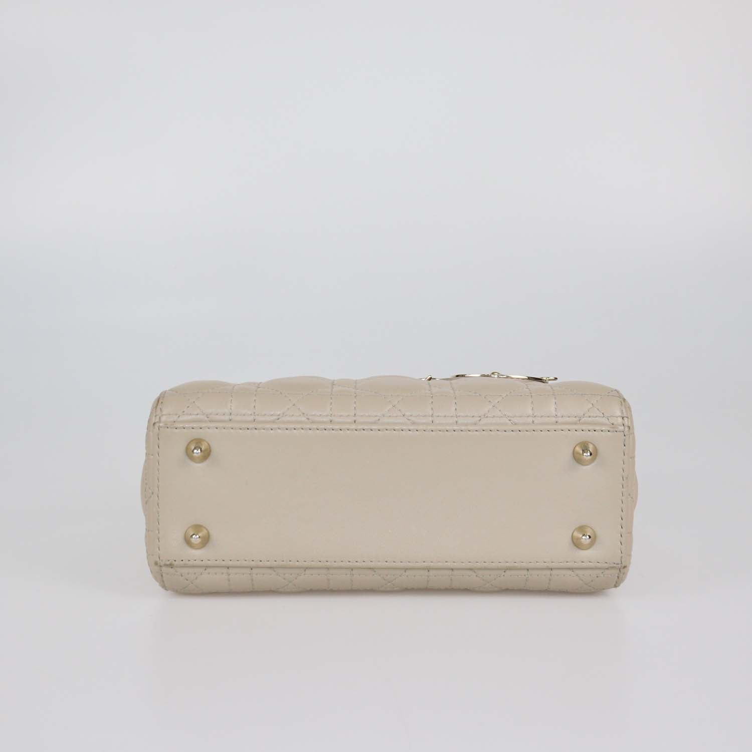 Christian Dior Beige Cannage Leather Small Lady Dior Tote