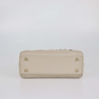 Christian Dior Beige Cannage Leather Small Lady Dior Tote