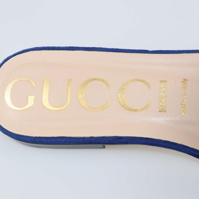Gucci Blue Velvet Jewelled Madelyn Slide Sandals