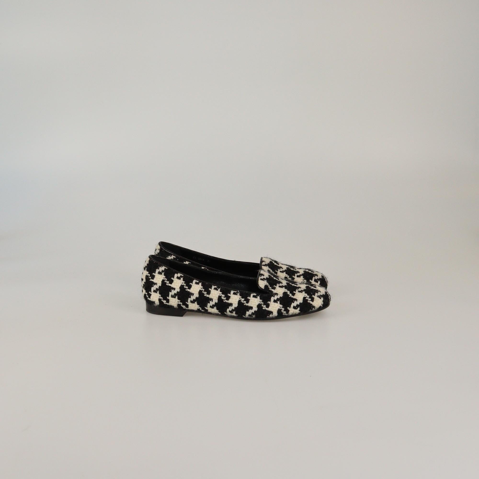 Christian Dior Black/White Tweed Houndstooth Flat Loafers Womens Christian Dior 