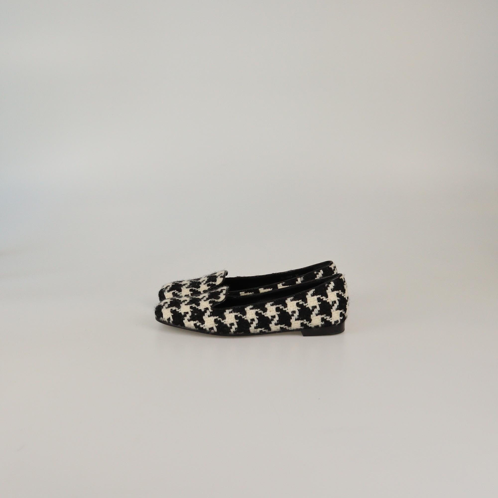 Christian Dior Black/White Tweed Houndstooth Flat Loafers Womens Christian Dior 