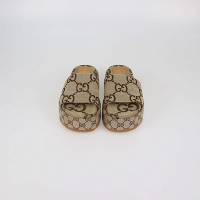 Gucci Beige Maxi GG Canvas Platform Slide Sandals