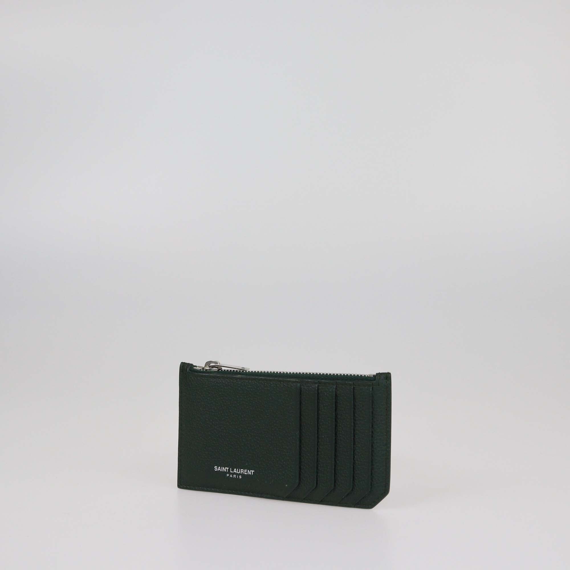 Saint Laurent Dark Green 5 Fragments Zip Card Holder Womens Saint Laurent 