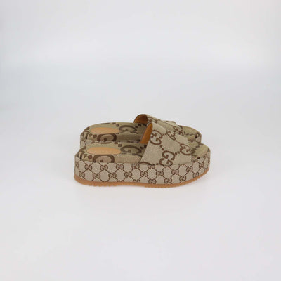 Gucci Beige Maxi GG Canvas Platform Slide Sandals