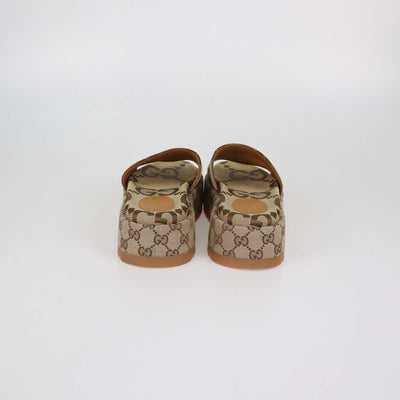 Gucci Beige Maxi GG Canvas Platform Slide Sandals
