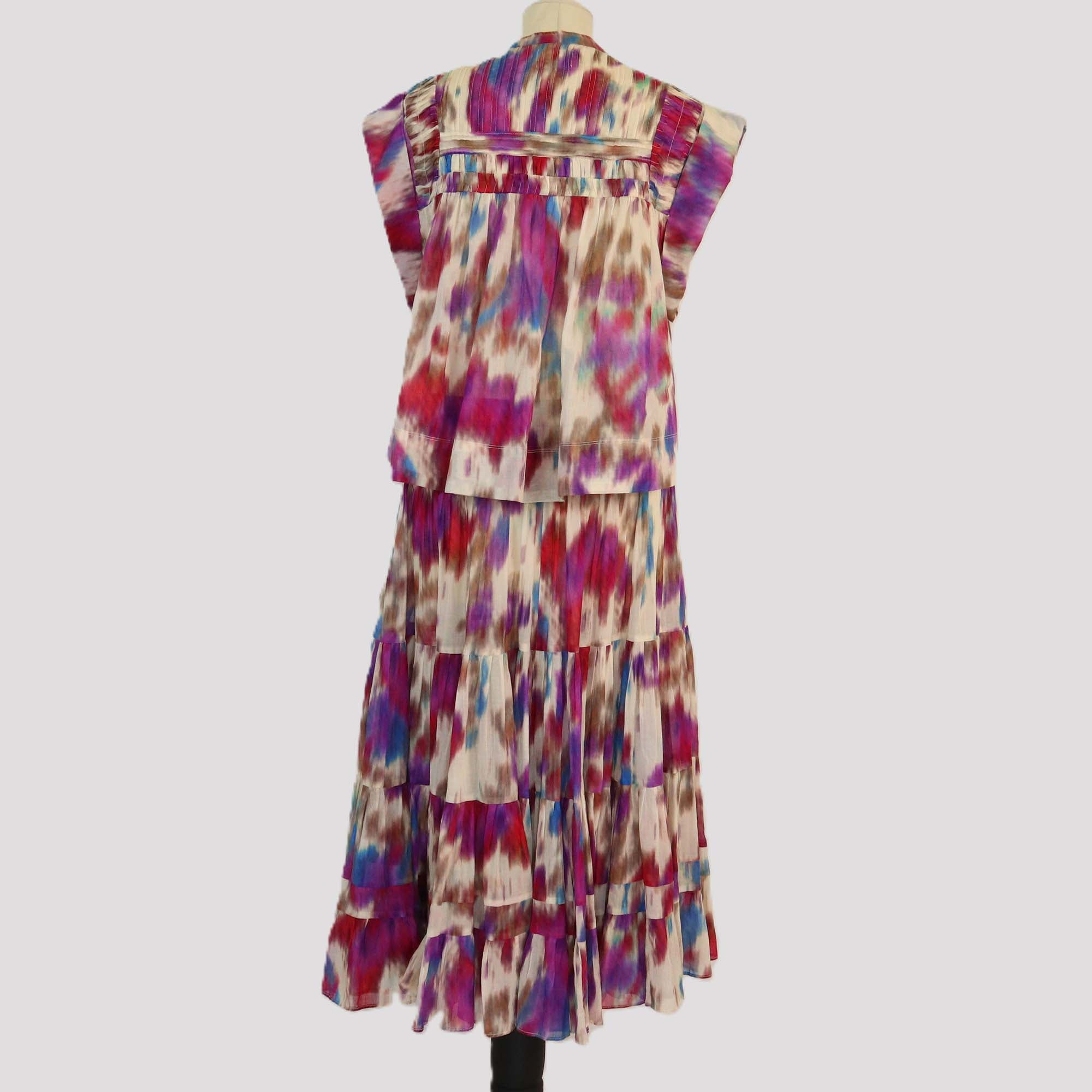 Isabel Marant Etoile Multicolor Printed Leaza Mock Neck Top & Pleated Skirt Set