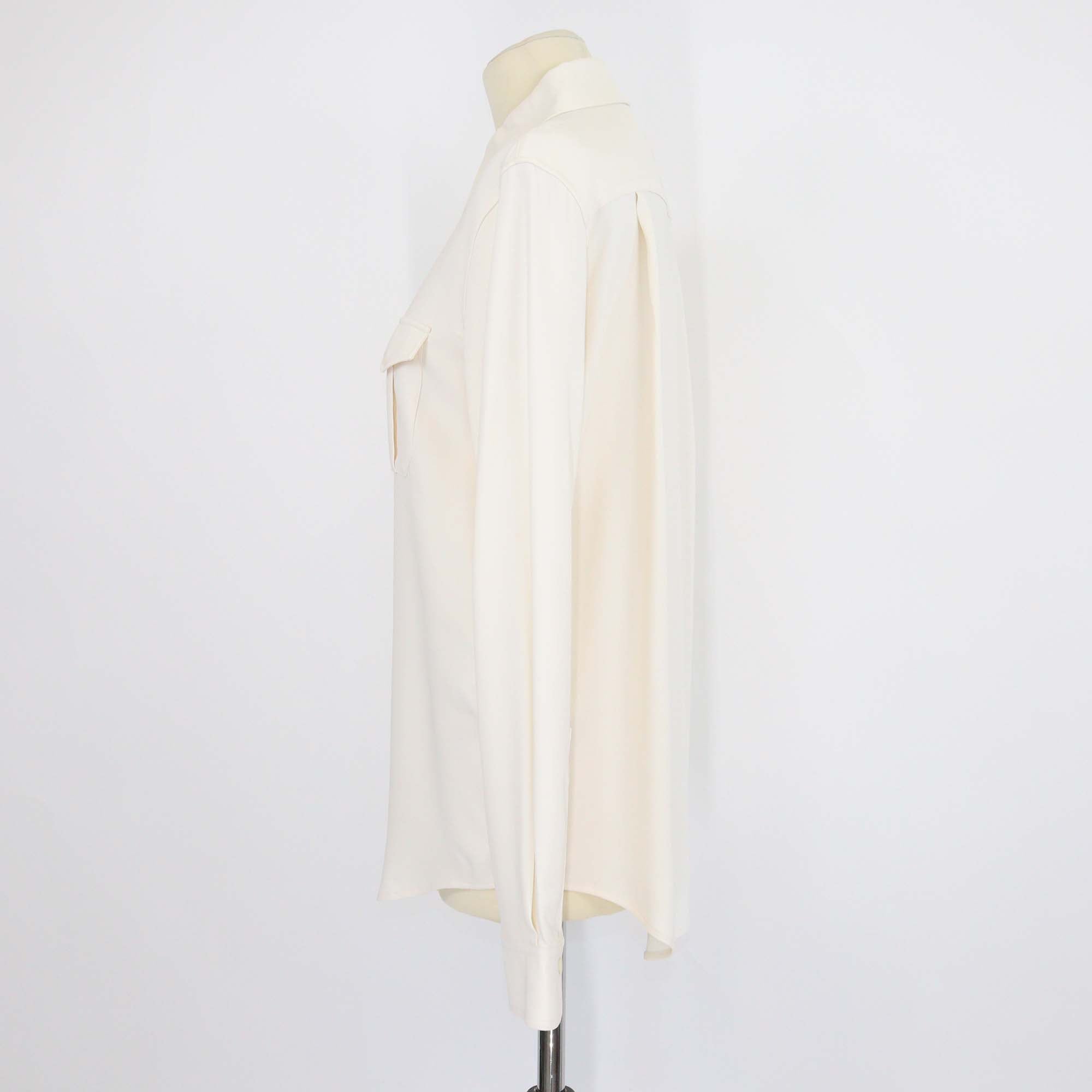 Loewe Cream Viscose Anagram Embroidered Double Front Pocket Long Sleeve Shirt