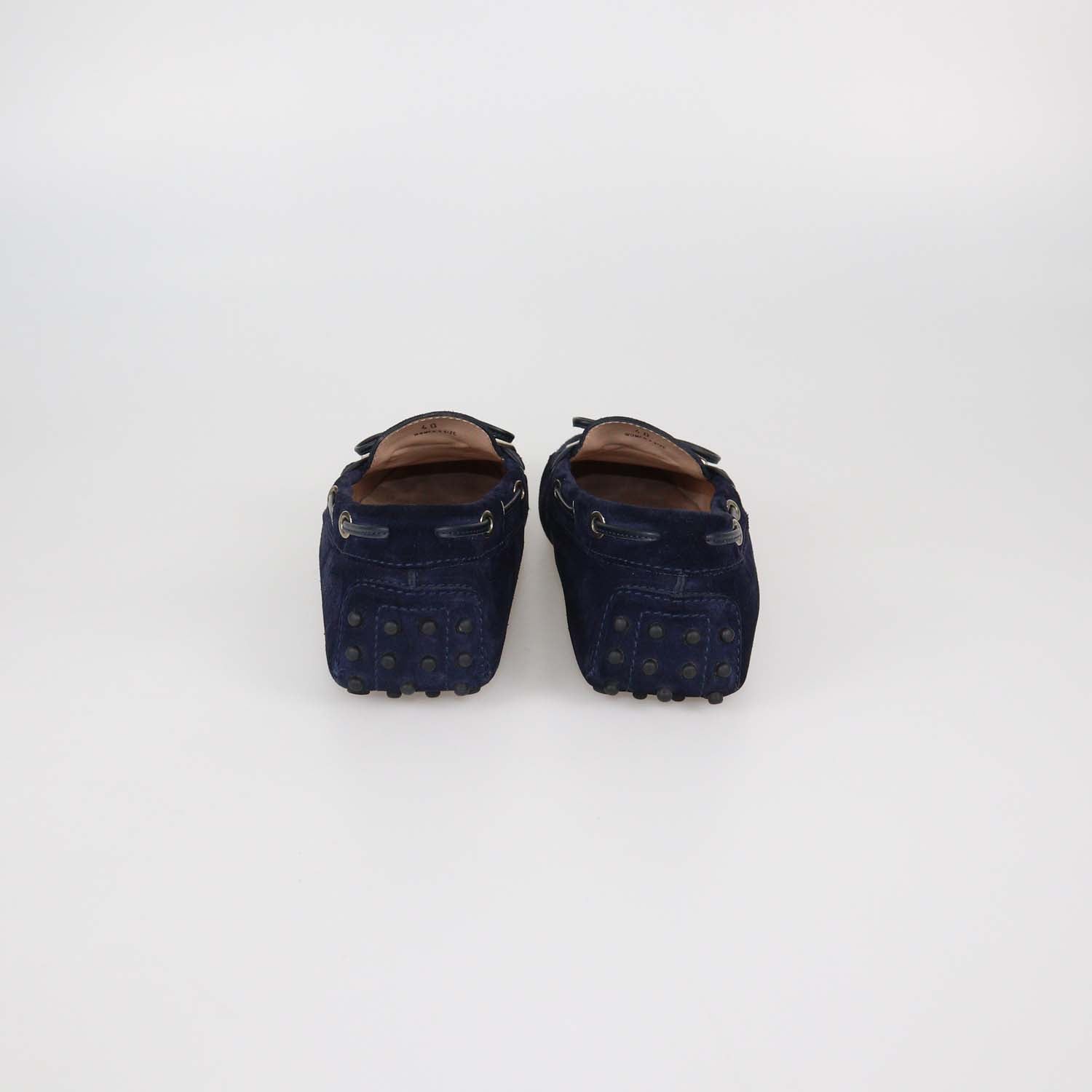 Tod's Navy Blue Suede Bow Slip On Loafers