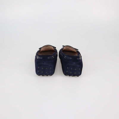 Tod's Navy Blue Suede Bow Slip On Loafers