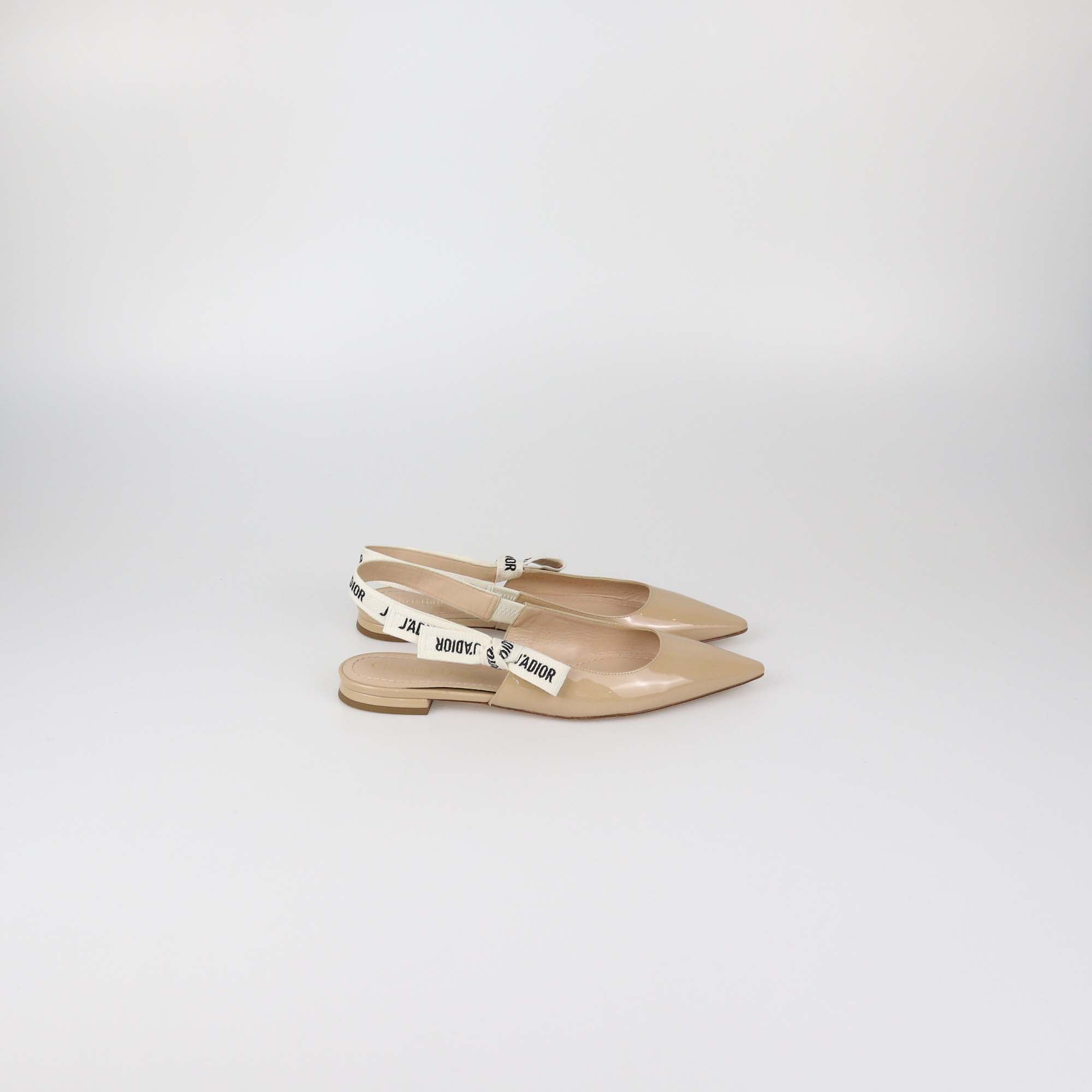 Christian Dior Beige Patent Leather J'Adior Slingback Flats