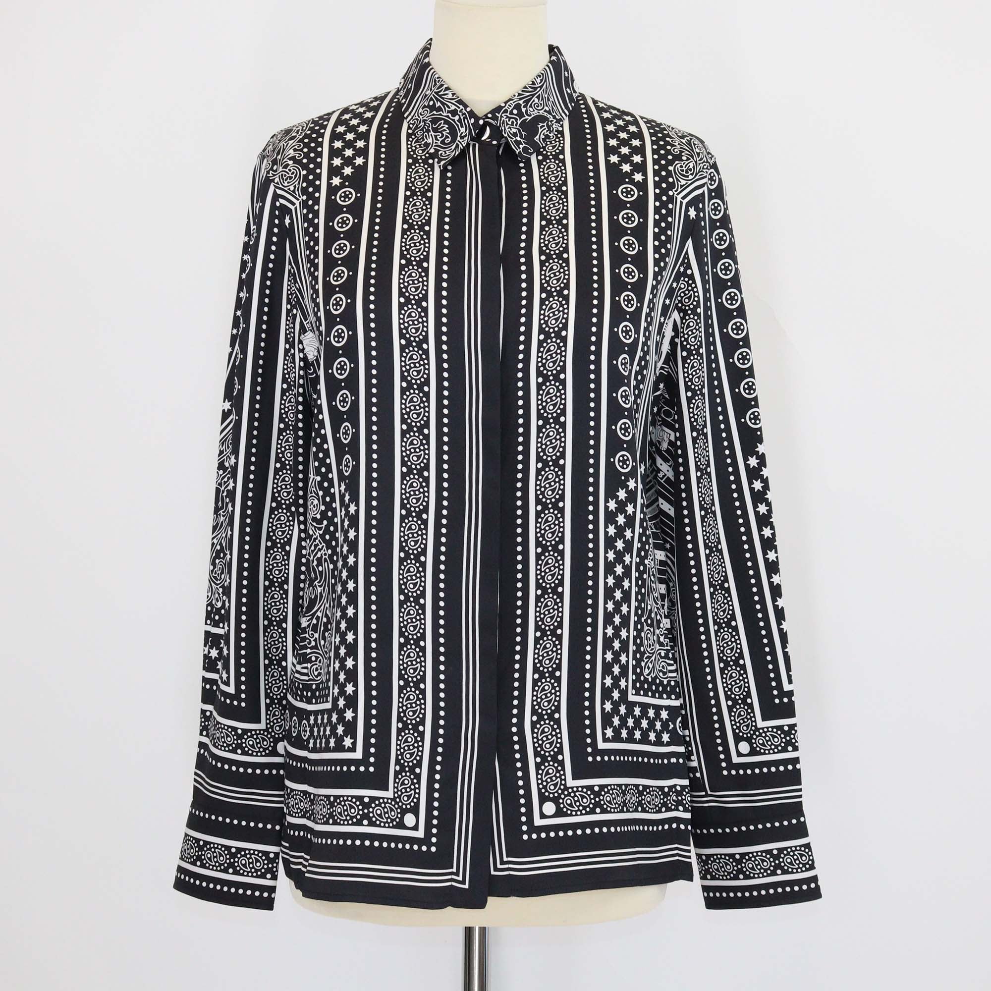 Hermes Black/White Silk Chemise Micro Astrologie Sleeve Shirt