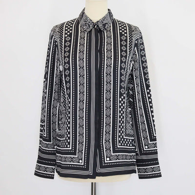 Hermes Black/White Silk Chemise Micro Astrologie Sleeve Shirt