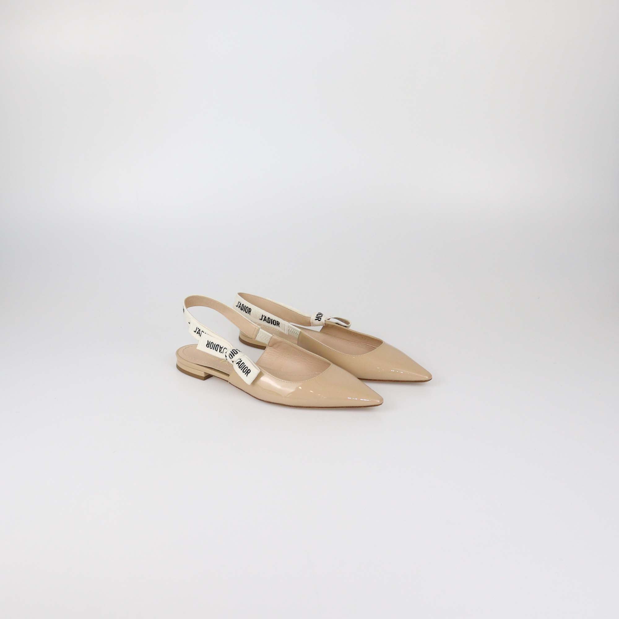 Christian Dior Beige Patent Leather J'Adior Slingback Flats