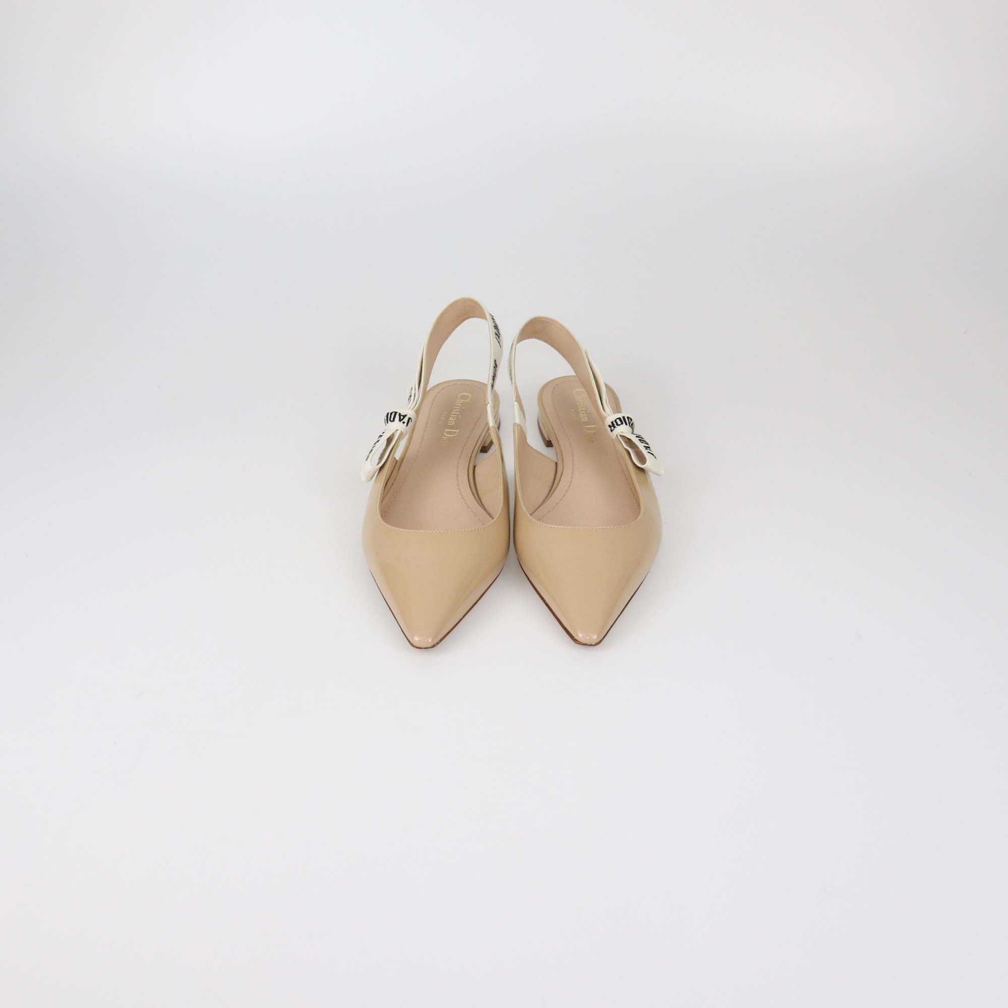 Christian Dior Beige Patent Leather J'Adior Slingback Flats
