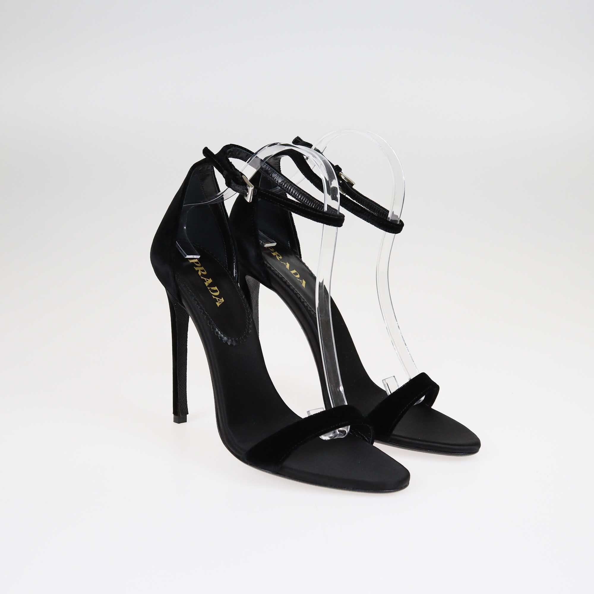 Prada Black Open Toe Ankle Strap Sandals Shoes Prada 