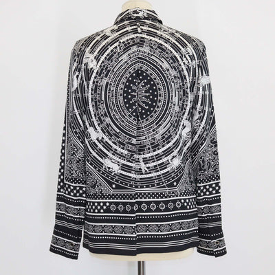 Hermes Black/White Silk Chemise Micro Astrologie Sleeve Shirt