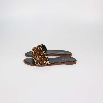 Louis Vuitton Brown Leopard Print Calf Hair and Suede Monogram Lock It Flat Sandals