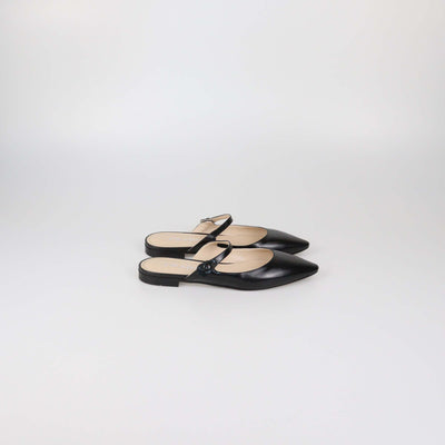 Prada Black Glazed Leather Mary Jane Flat Mules