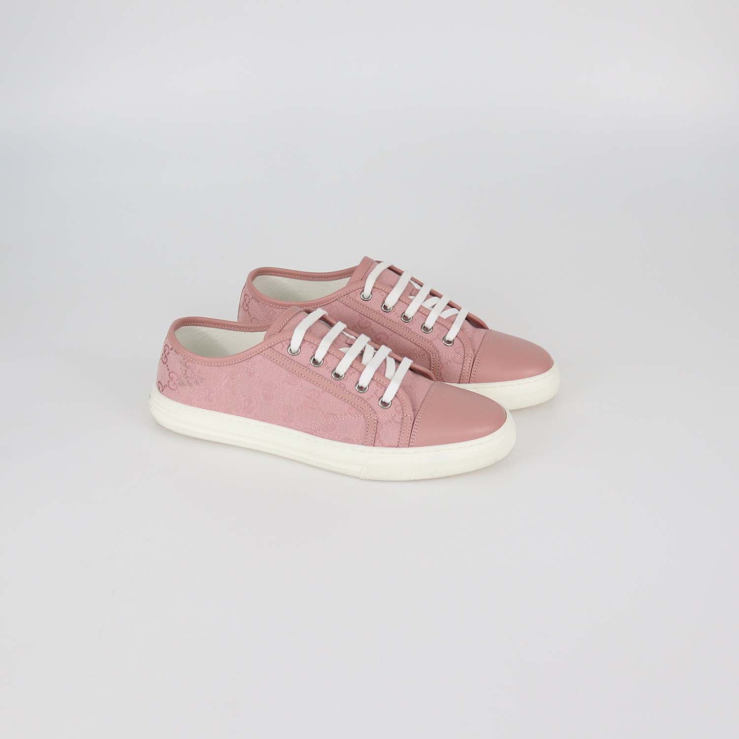 Gucci Pink GG Canvas and Leather Low Top Sneakers