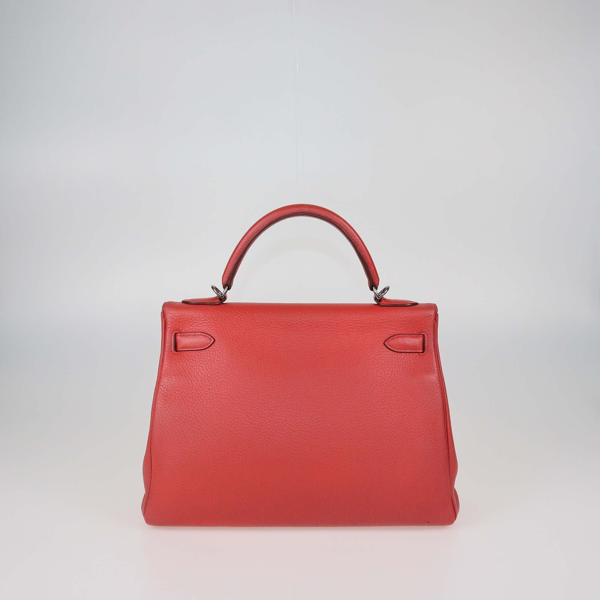 Hermes Red Clemence Leather Palladium Hardware Kelly Returne 32 Bag