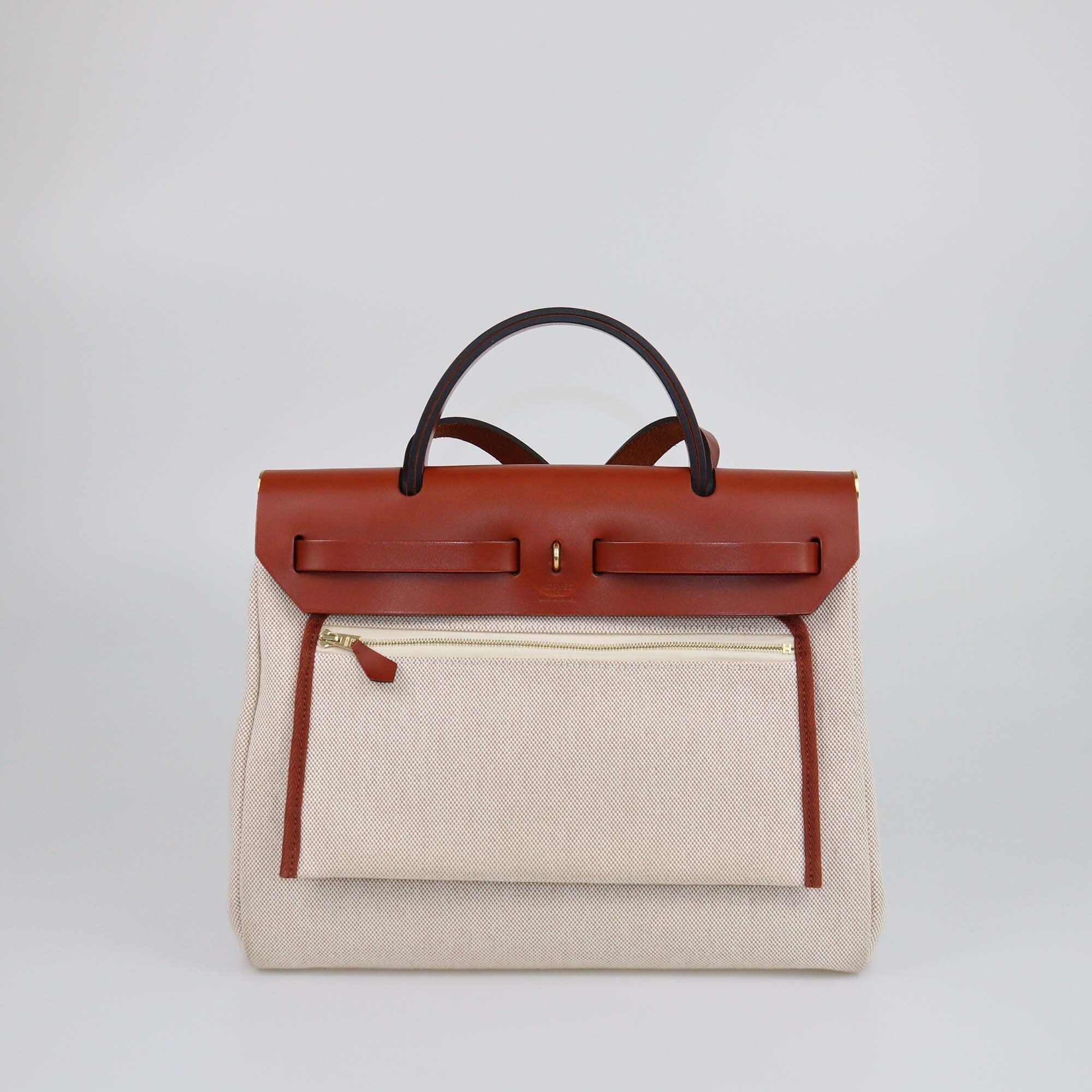 Hermes Cuivre/Ecru/Beige Vache Hunter/Toile H Brides de Gala Herbag Zip 31 Bag Womens Hermes 