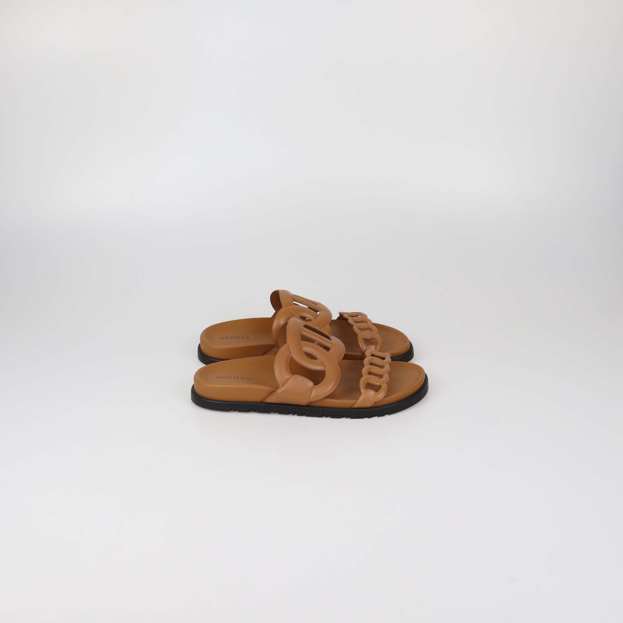 Hermes Gold Leather Extra Sandals