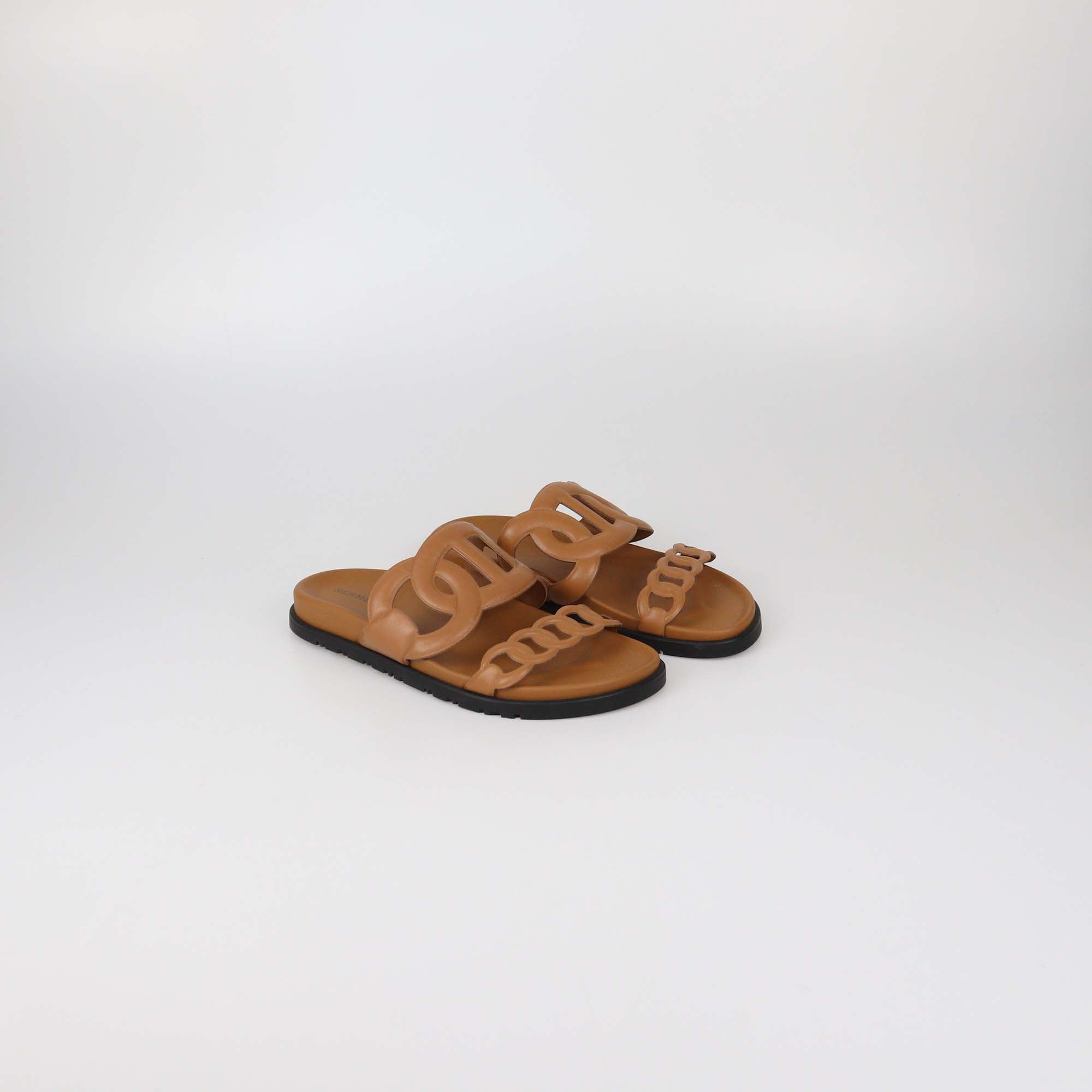 Hermes Gold Leather Extra Sandals