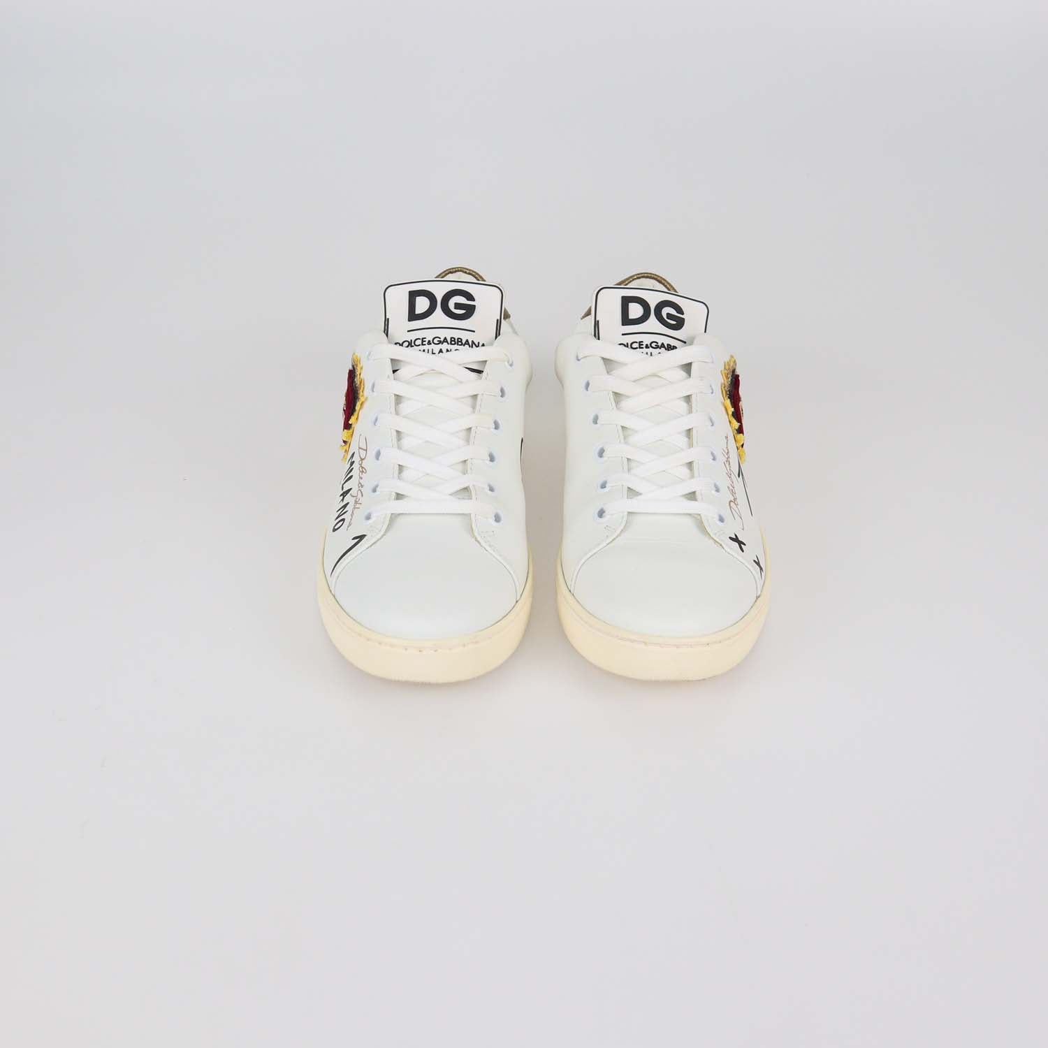 Dolce & Gabbana White Leather Devotion Low Top Sneakers