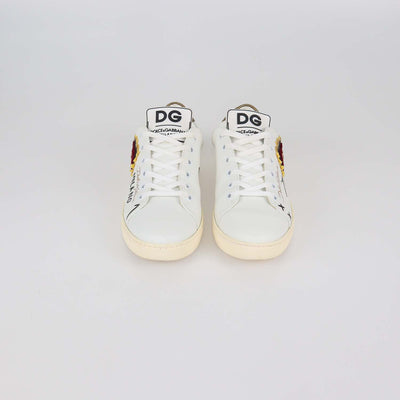 Dolce & Gabbana White Leather Devotion Low Top Sneakers
