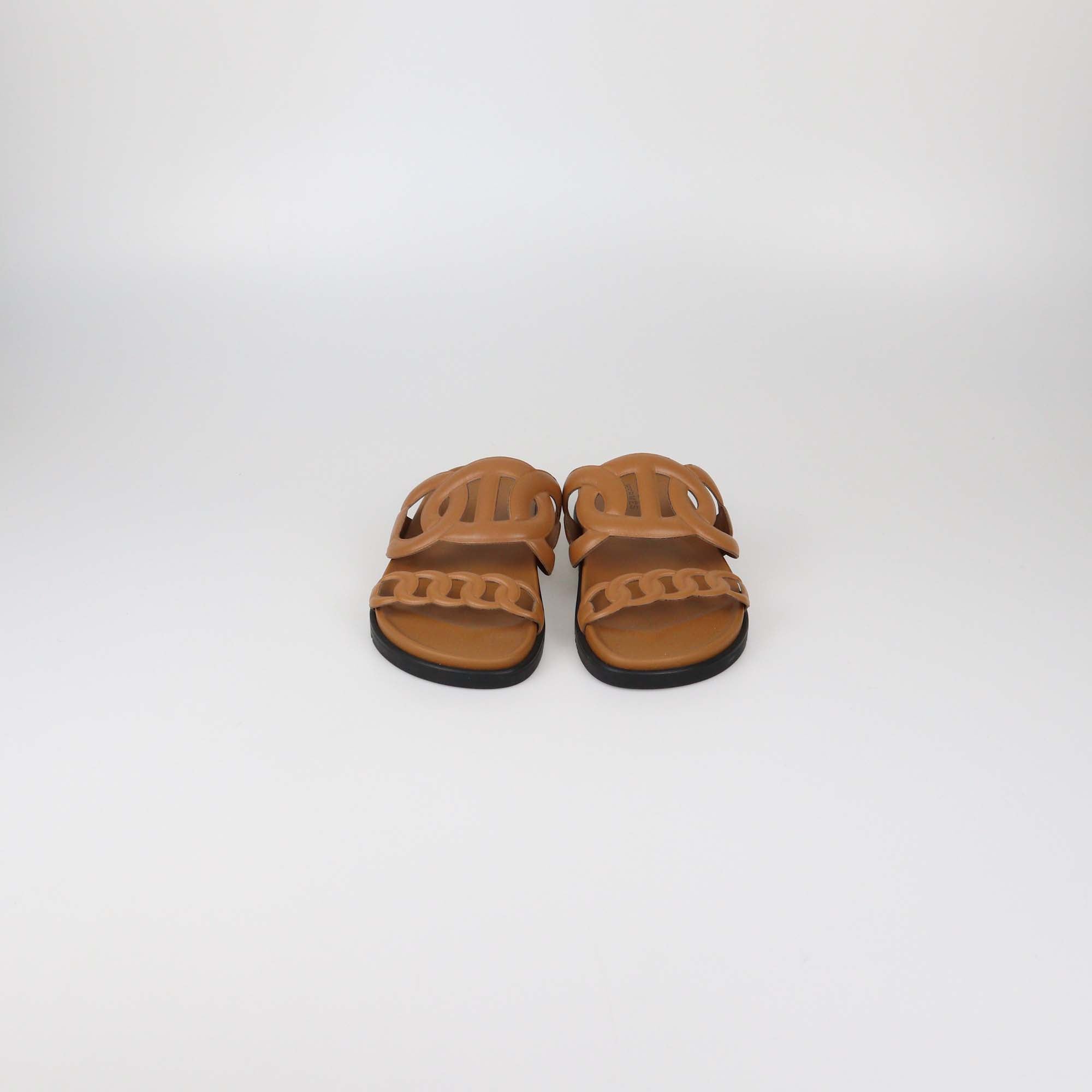 Hermes Gold Leather Extra Sandals