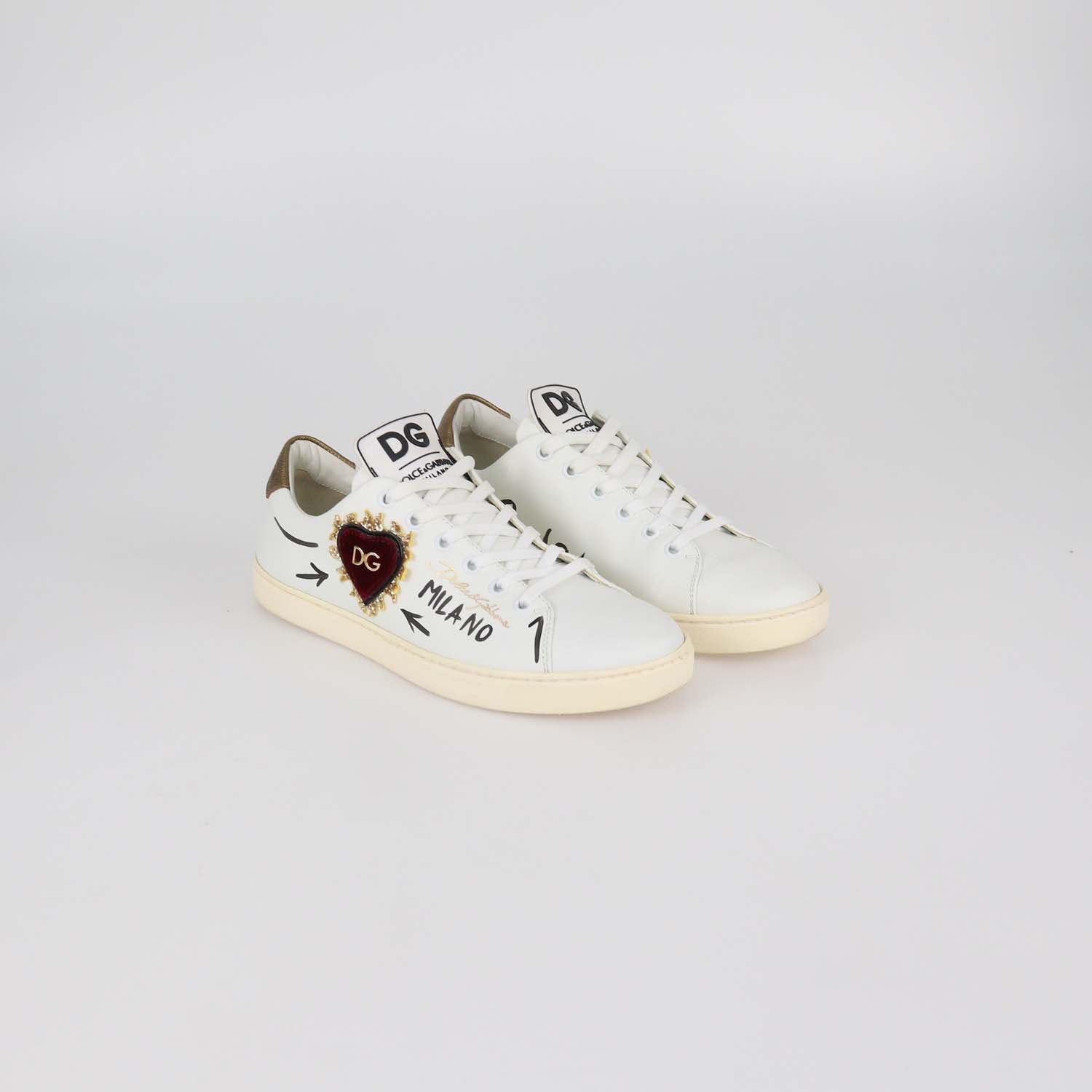 Dolce & Gabbana White Leather Devotion Low Top Sneakers